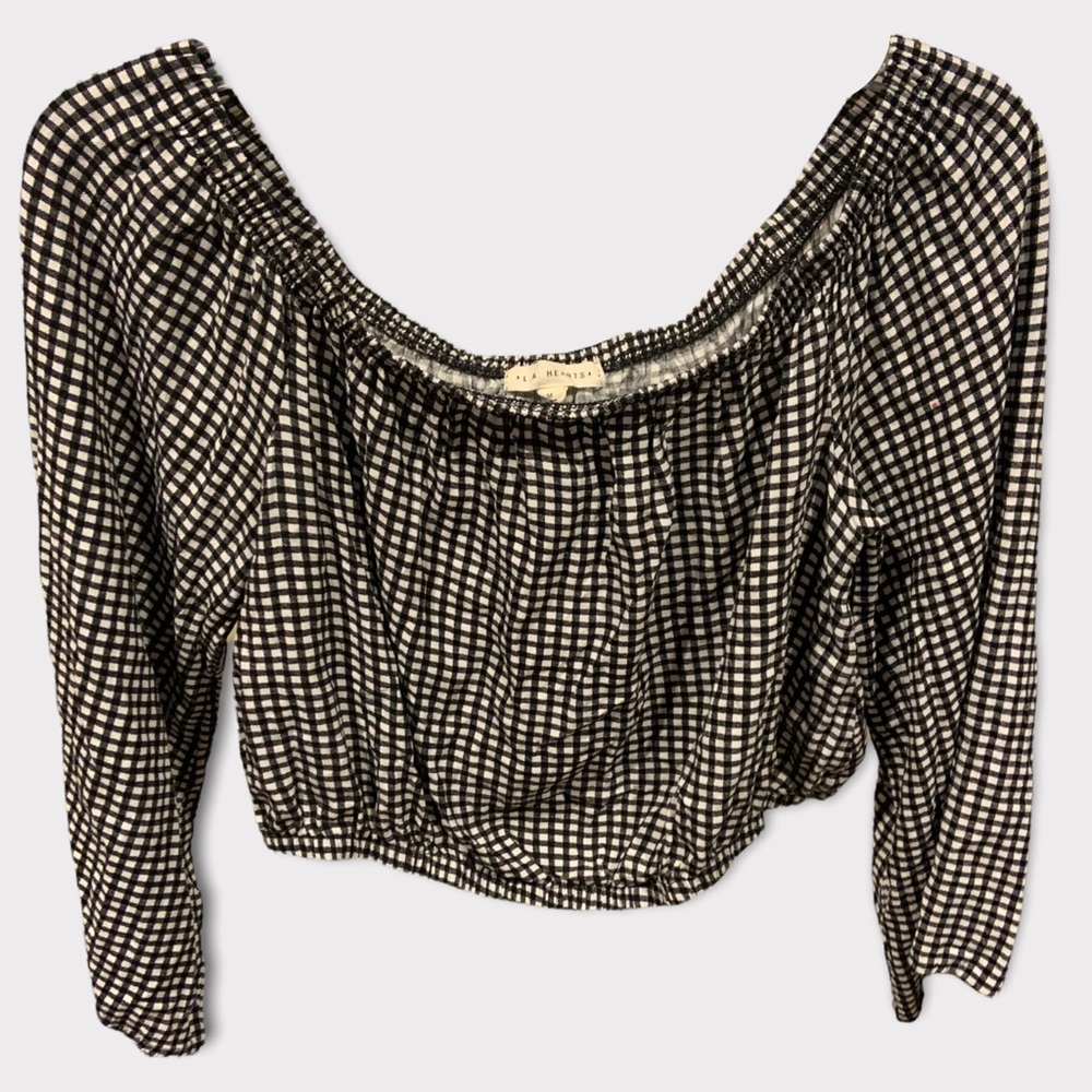 LA Hearts checkered off the shoulder blouse.
